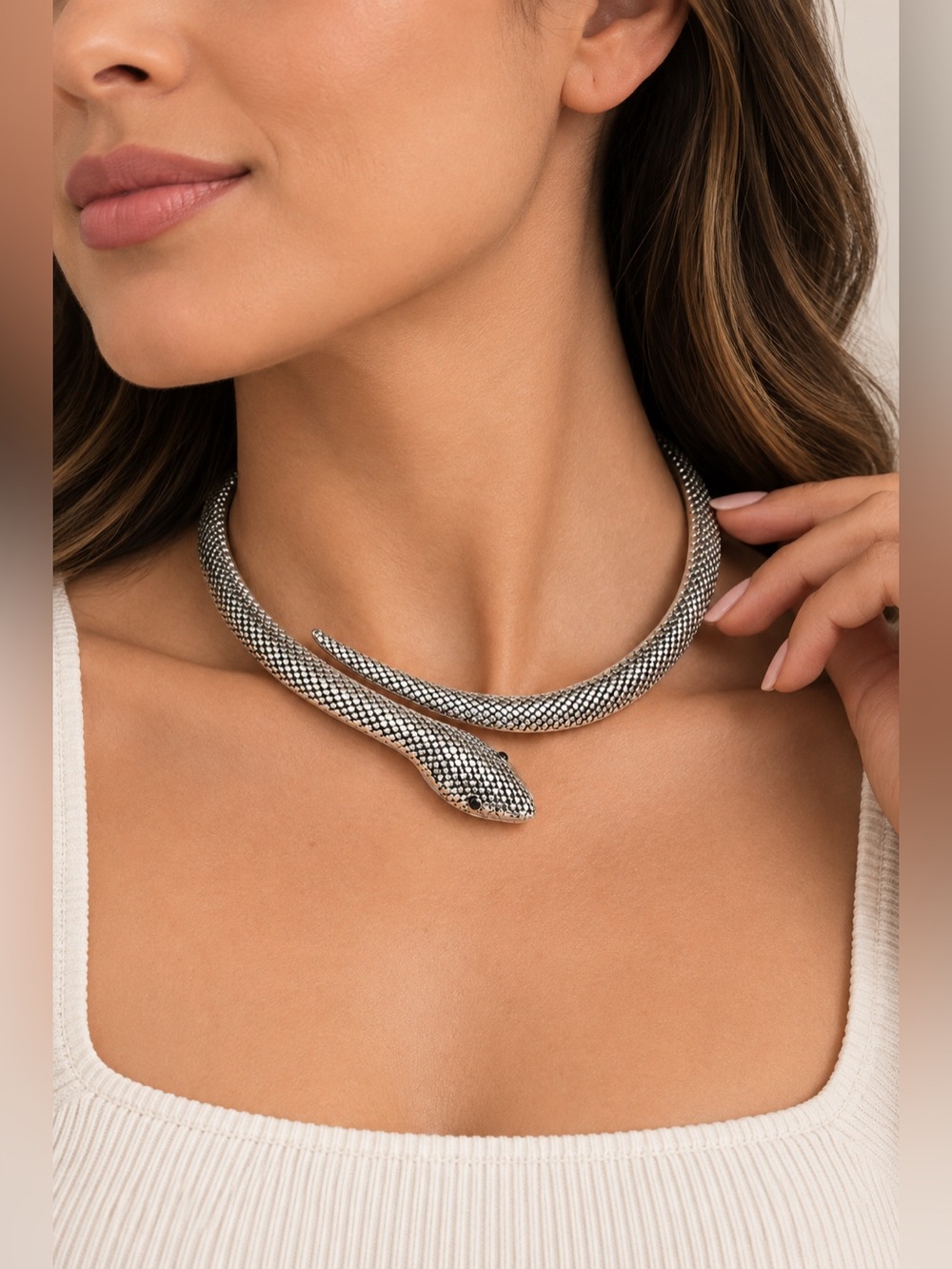 Silver Snake Collar Necklace